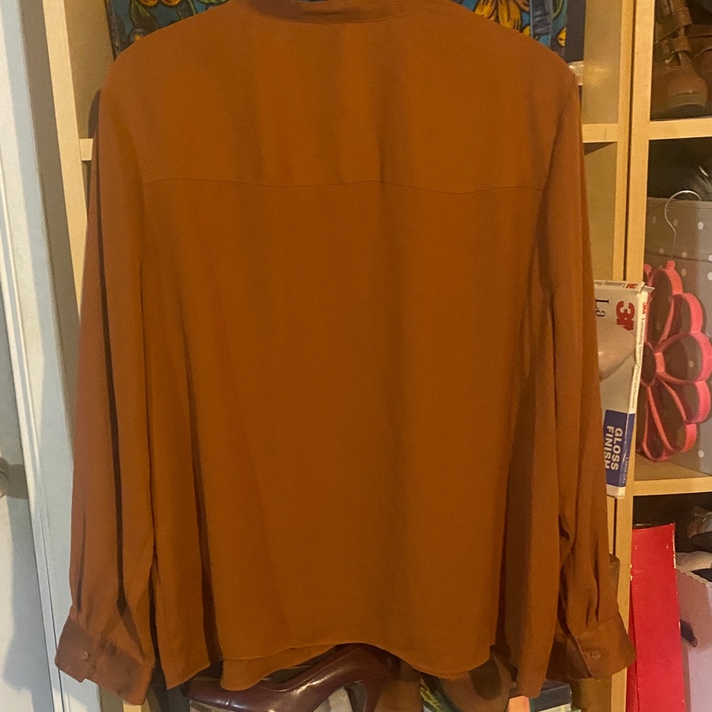 Worthington Rust-Brown Band Collar Button-Up Blouse - Picture 7 of 7